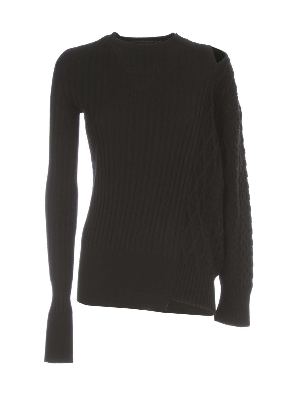 Shop Sacai Black Round Neck Sweater