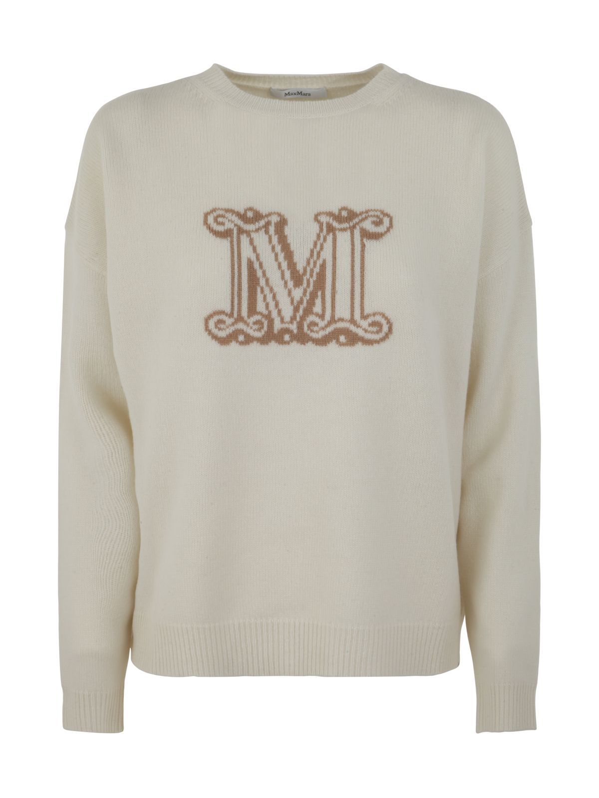 Max Mara Edo Logo Jacquard Cashmere Knit Sweater In White
