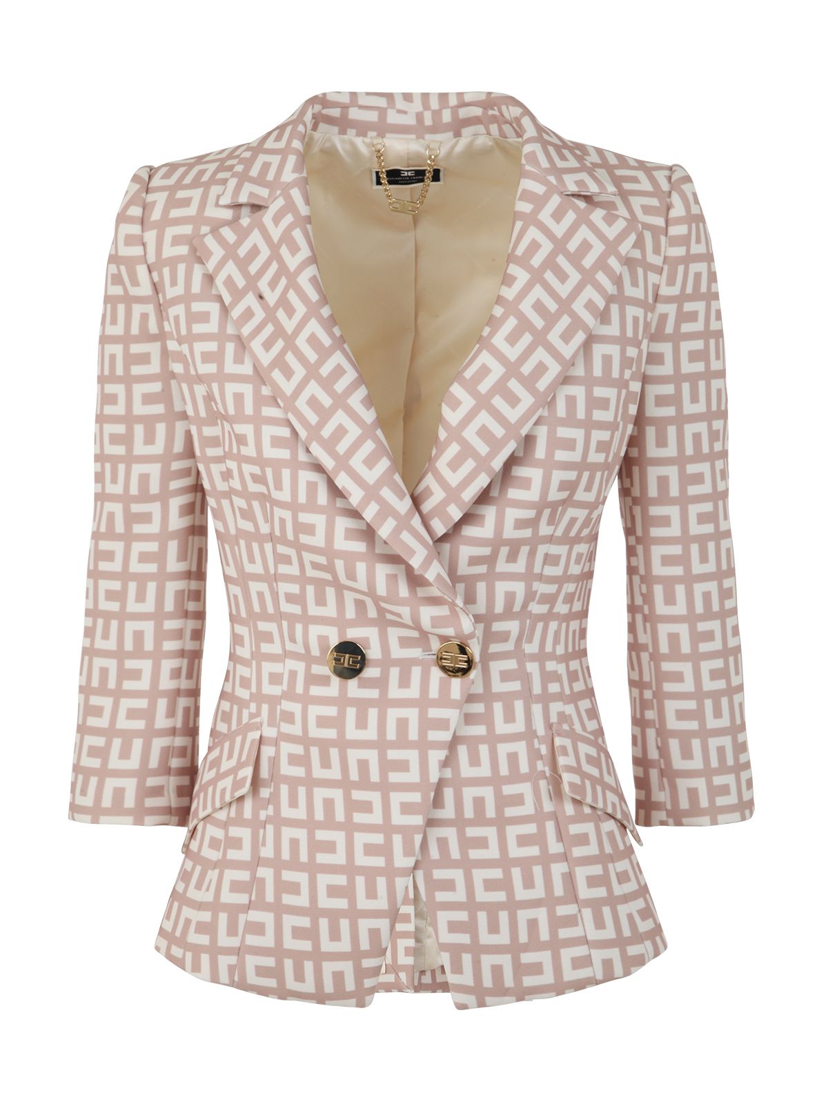 Elisabetta Franchi Double Breasted Jacket With Logo In Beige