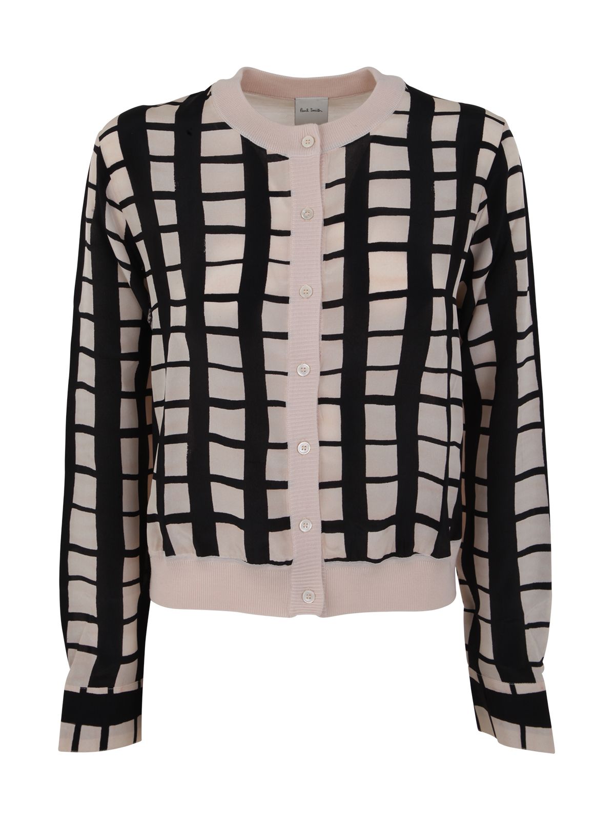 Paul Smith Bicolor Cardigan, Solid Colour On The Back And With Checkered Pattern On The Back In White