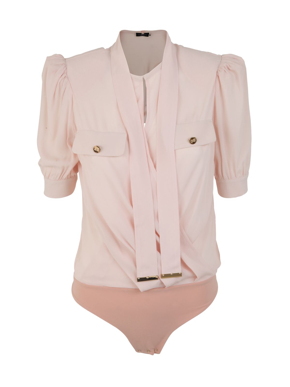 Elisabetta Franchi Body Blouse With Scarf And Fringes In Porcelain