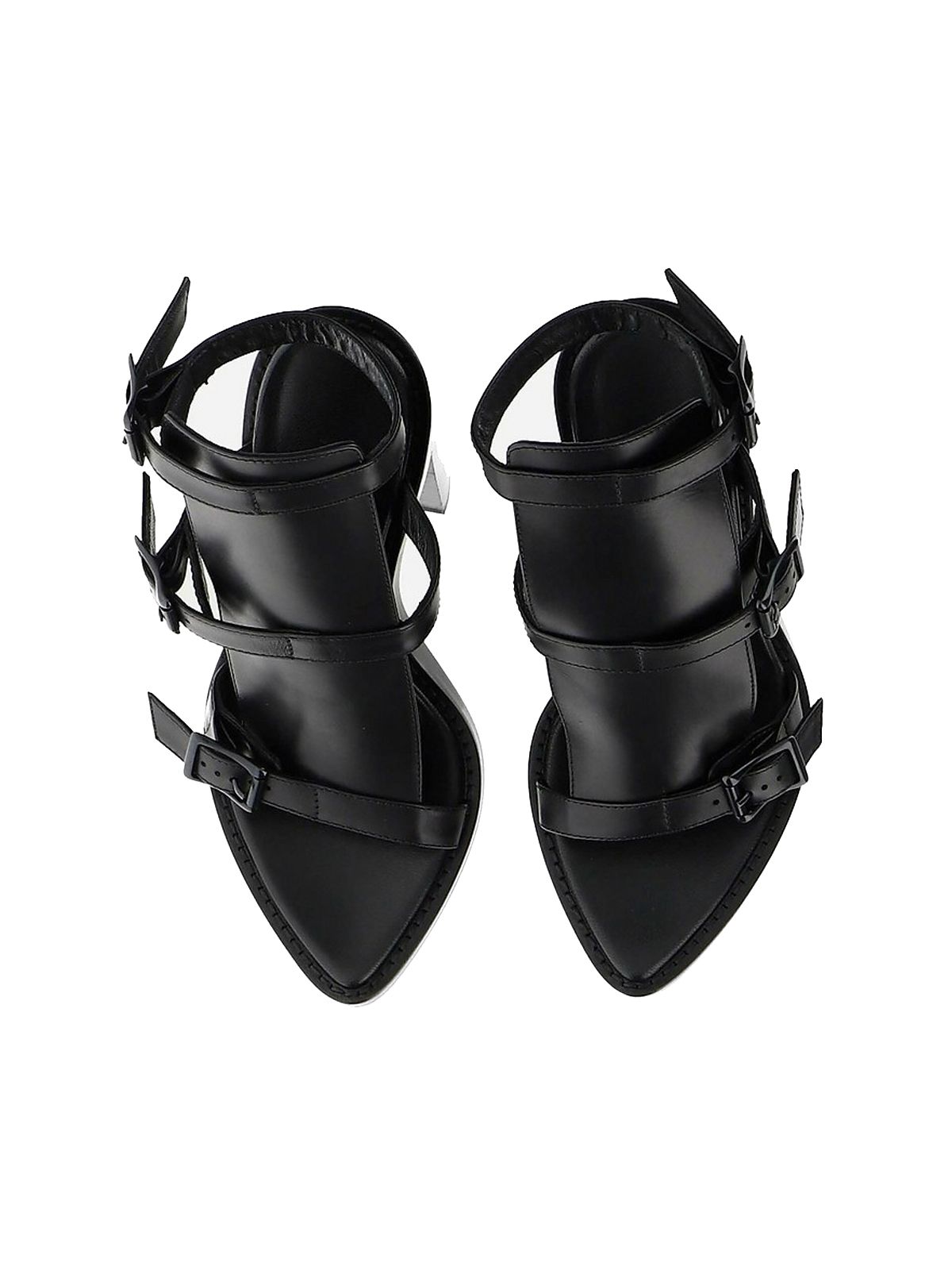 Shop Ann Demeulemeester Woman`s Black Leather Sandals