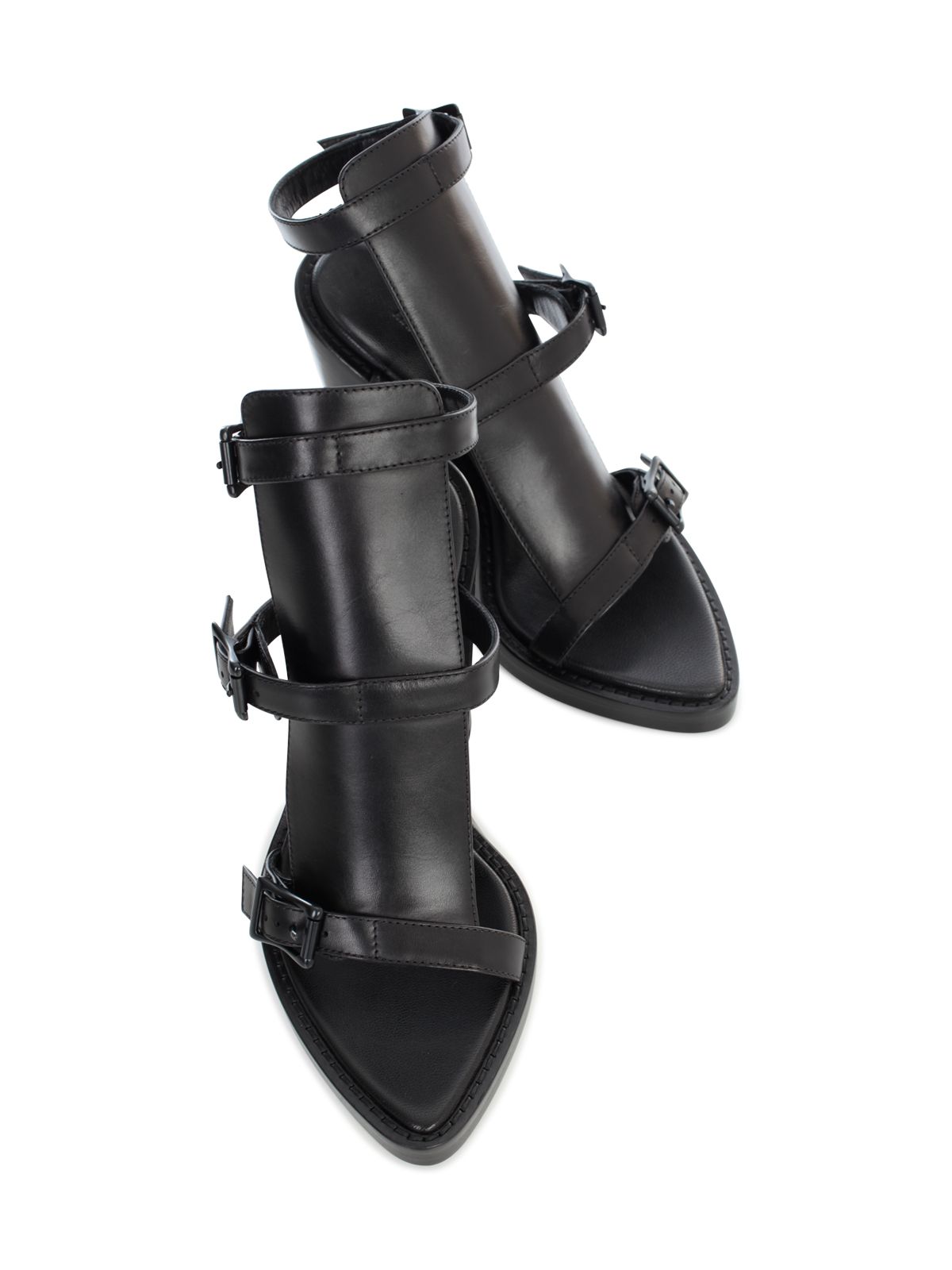Shop Ann Demeulemeester Woman`s Black Leather Sandals