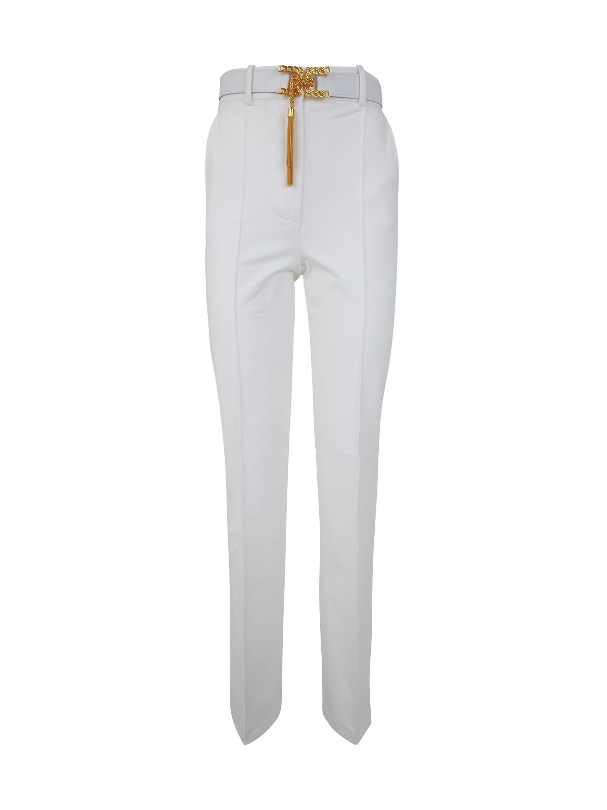 Elisabetta Franchi Straight Leg Trousers With Belt In White