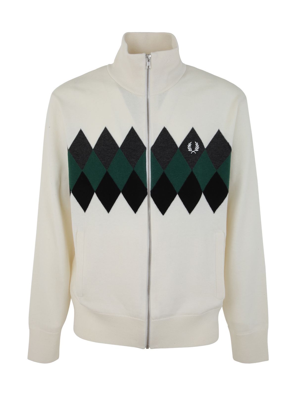 Fred Perry Fp Diamond Intarsia Cardigan In Snow White