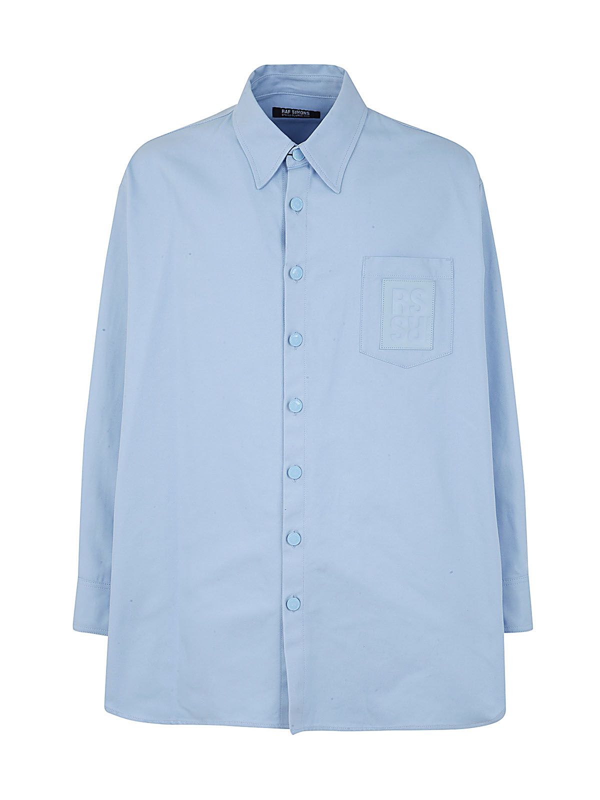 Raf Simons Oversized Denim Shirt With Leather Patch In Blue