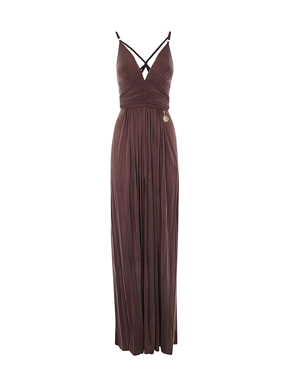 Elisabetta Franchi Thin Strap Long Dress With Slit In Black
