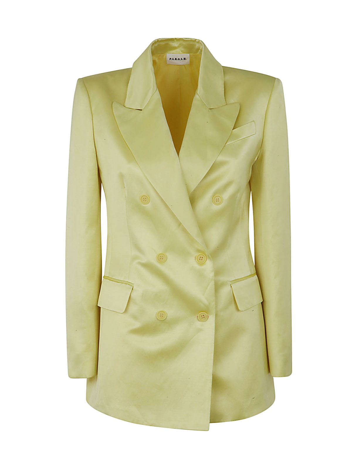P.a.r.o.s.h Double Breasted Satin,viscose And Linen Jacket In Light Yellow