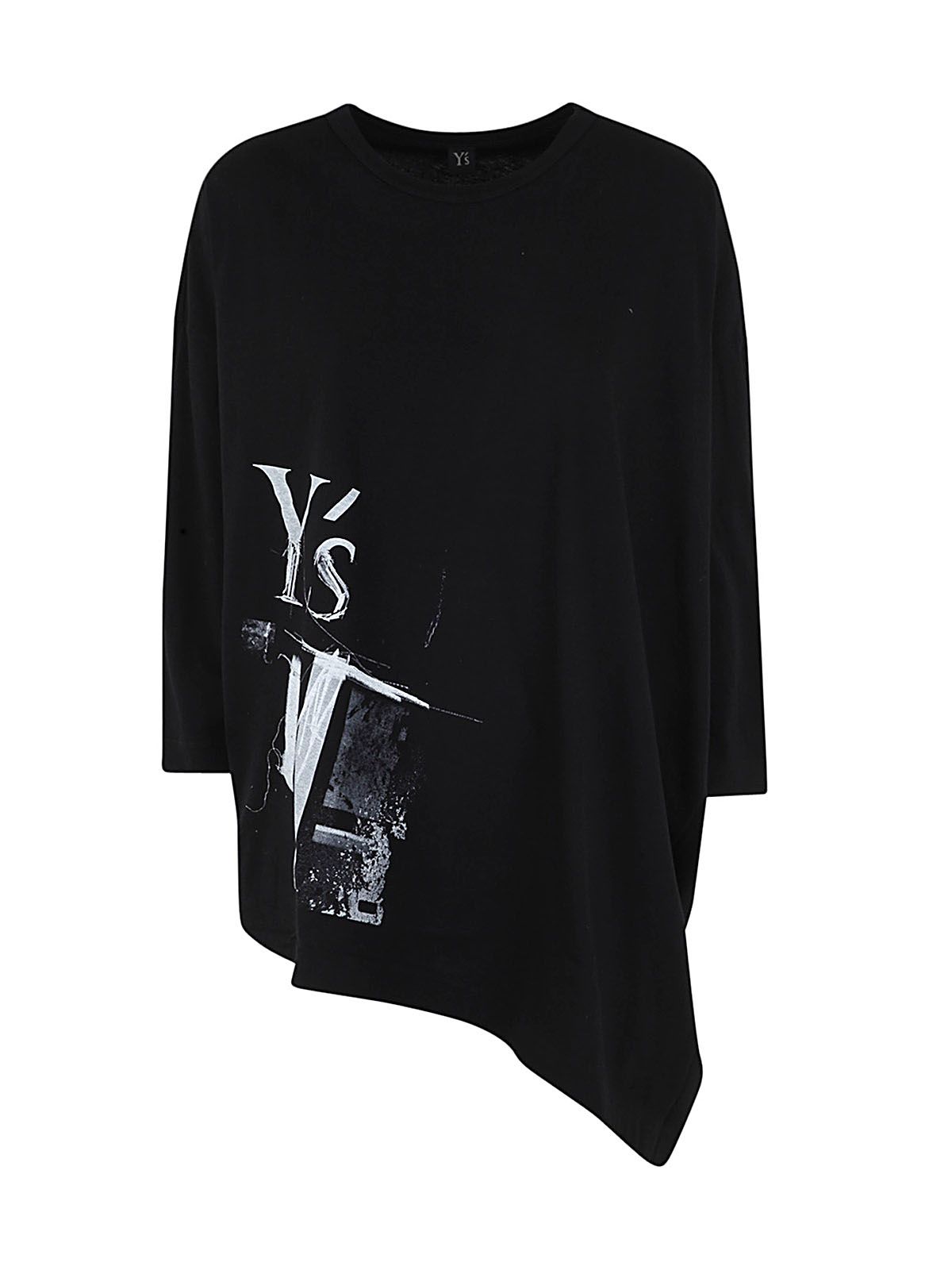 Y's Crew-neck Asymmetric T-shirt In Black