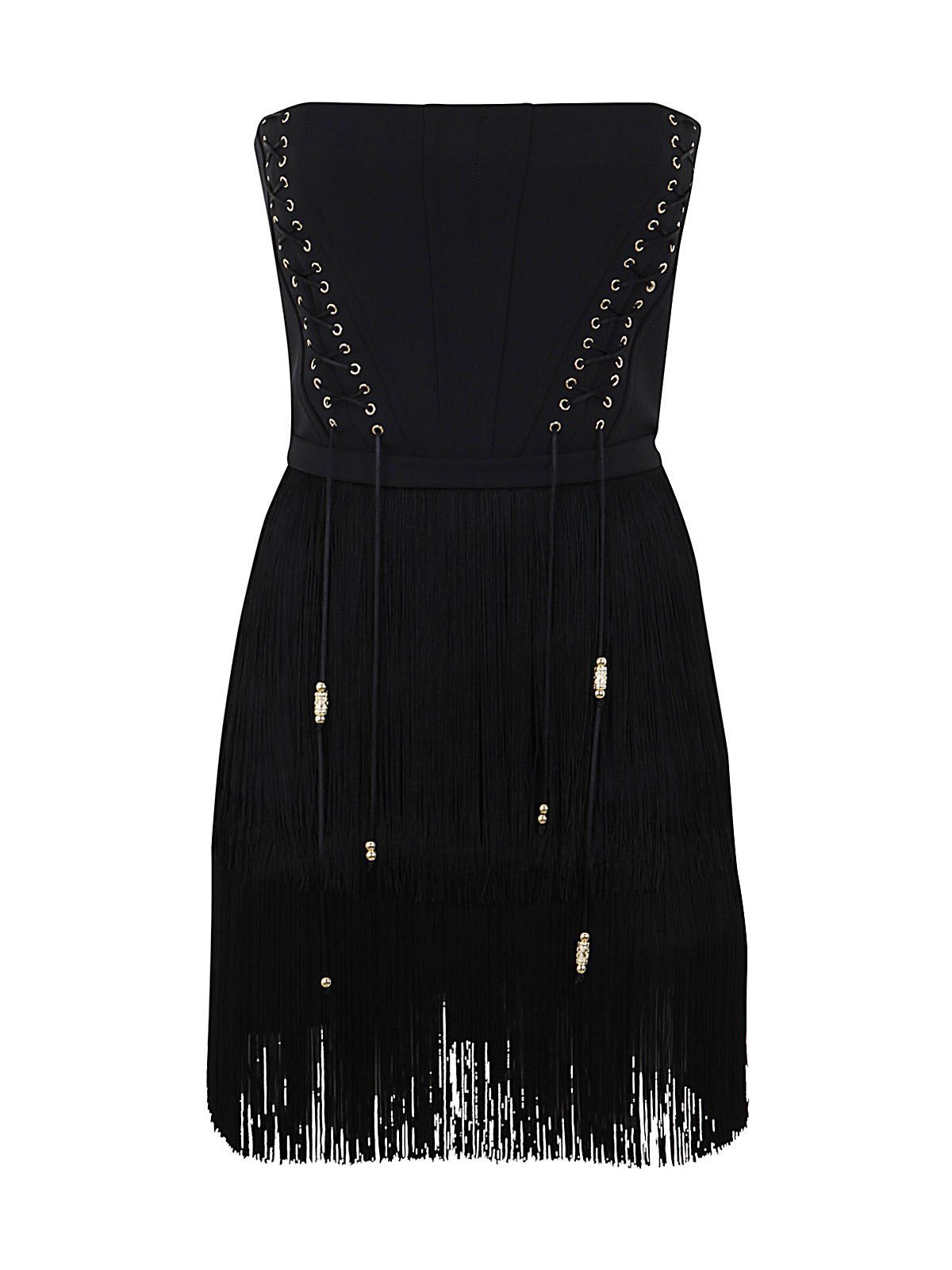 Elisabetta Franchi Brassiere Mini Dress With Fringes In Black