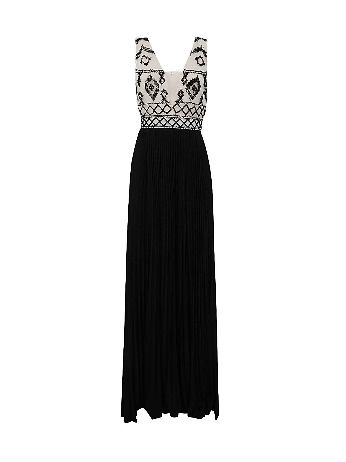 Elisabetta Franchi Pleated Sleeveless Long Dress With Paillettes In Black