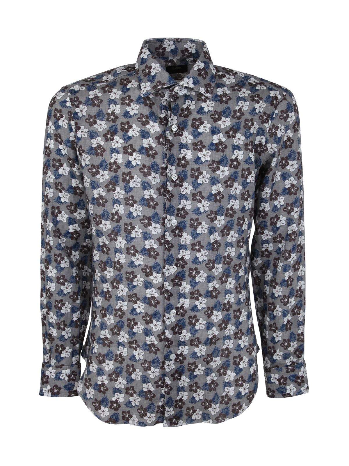 Barba Napoli Floral Patterned Shirt In Grey Brown