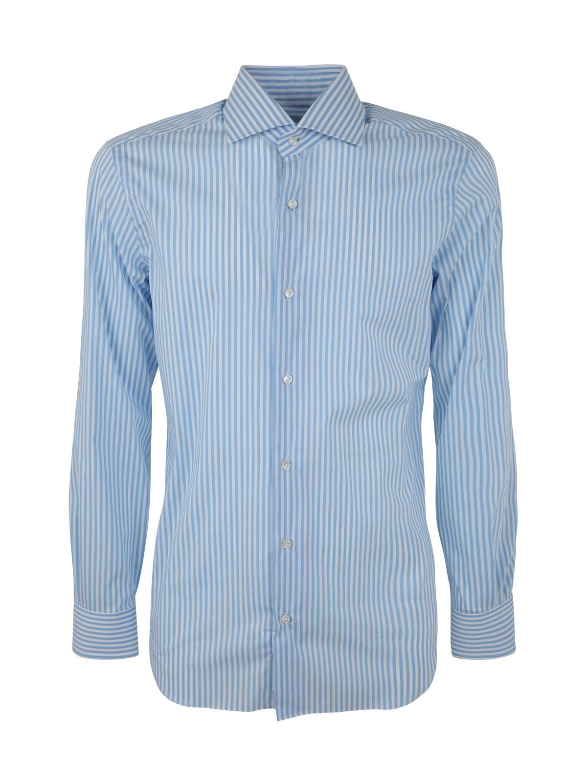 Barba Napoli Large Stripe Shirt In Light Blue
