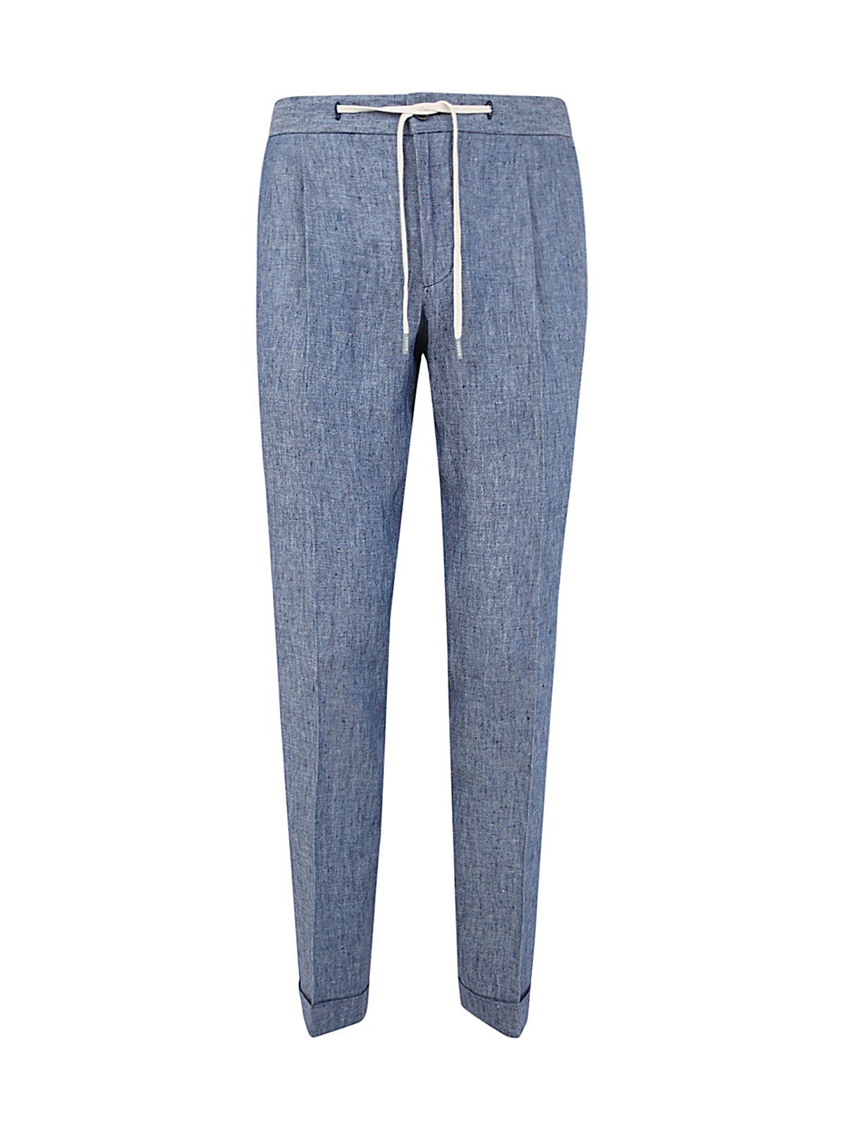 Barba Napoli Roma Linen Trousers With Two Coulisse In Denim