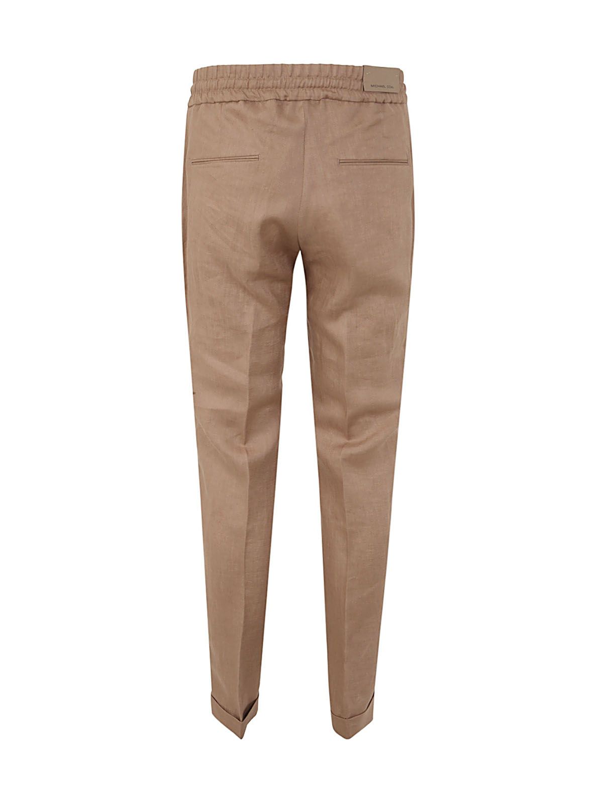 Shop Michael Coal Regular Linen Trousers W/ Drawstring