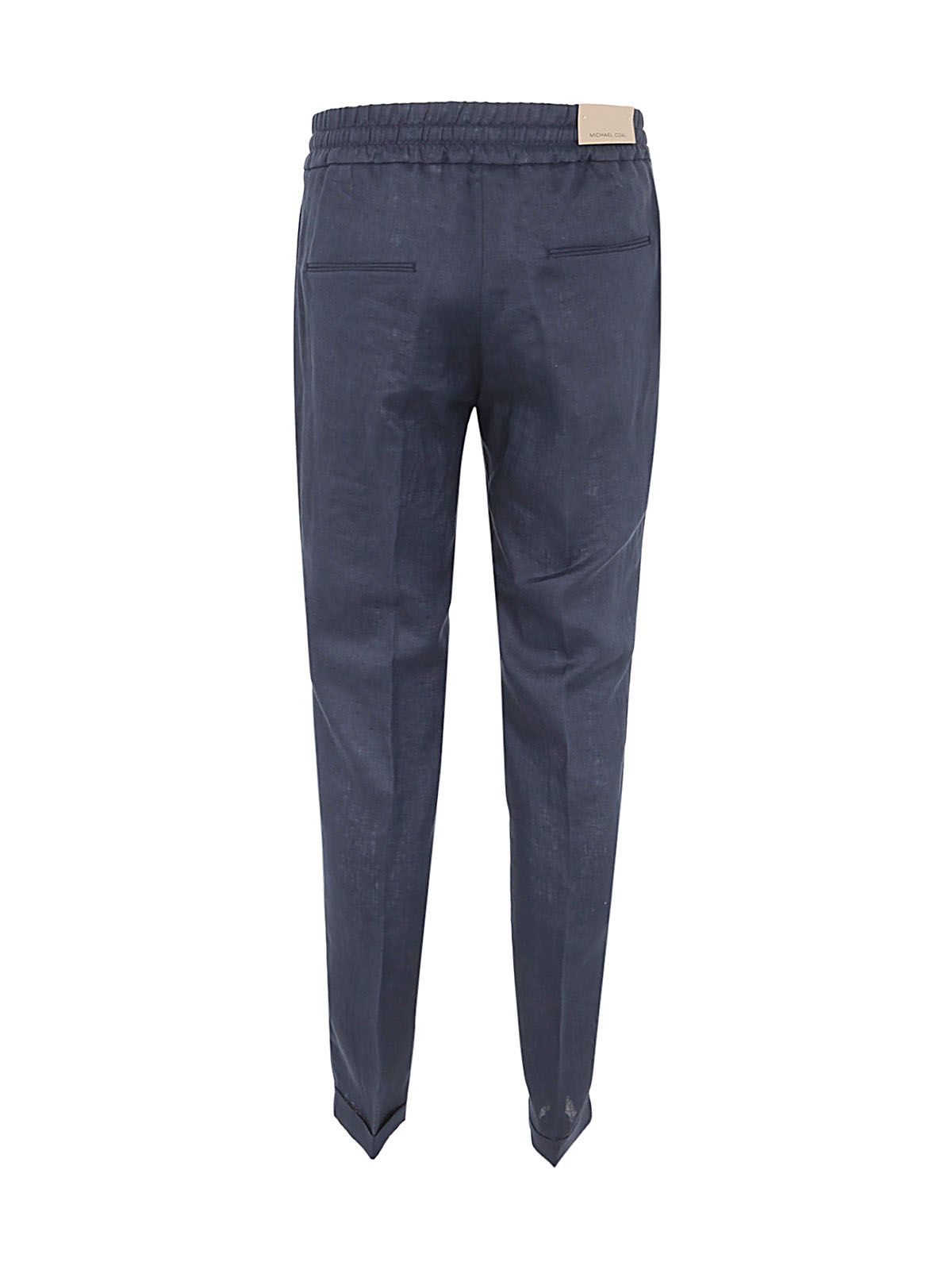 Shop Michael Coal Regular Linen Trousers With Drawstring