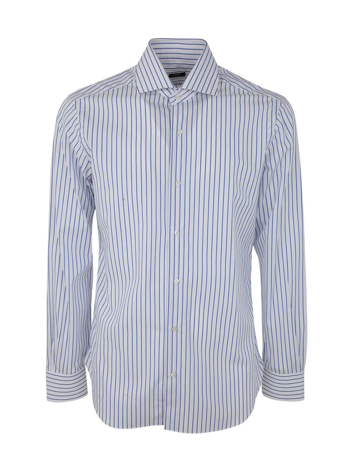 Barba Napoli Large Stripe Shirt In White Blue