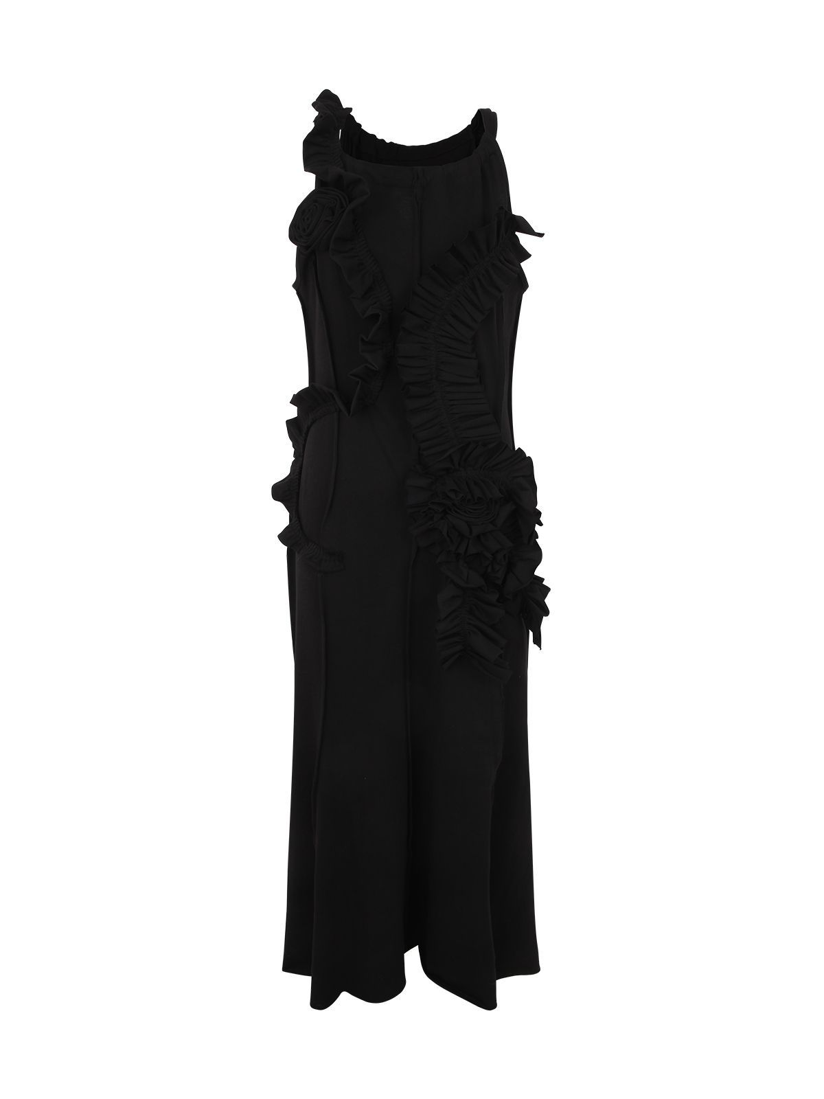 Dries Van Noten Henaro Ruffle Midi Dress With Floral Detail In Black