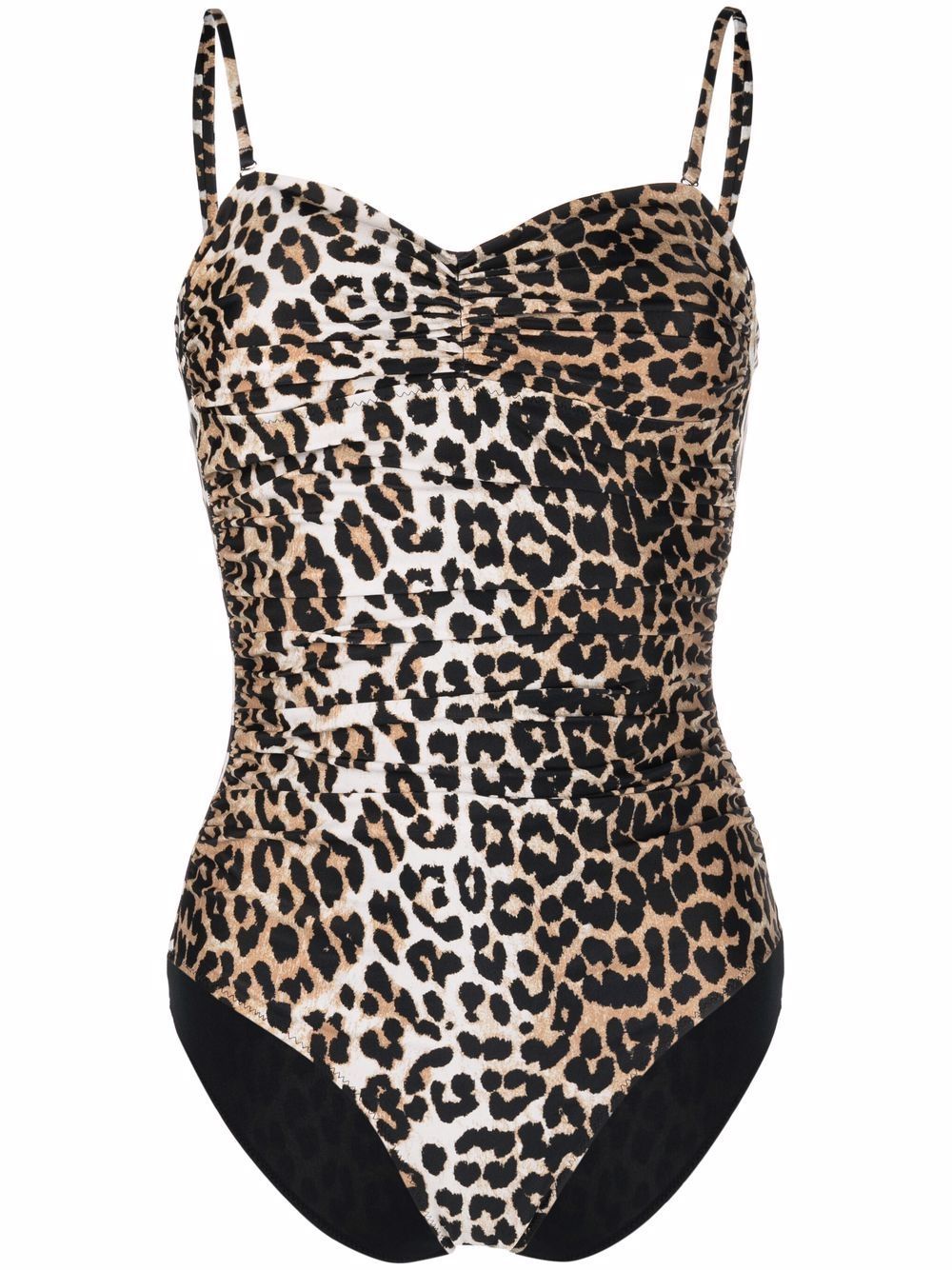 Ganni Recycled Core Printed Gathered Swimsuit