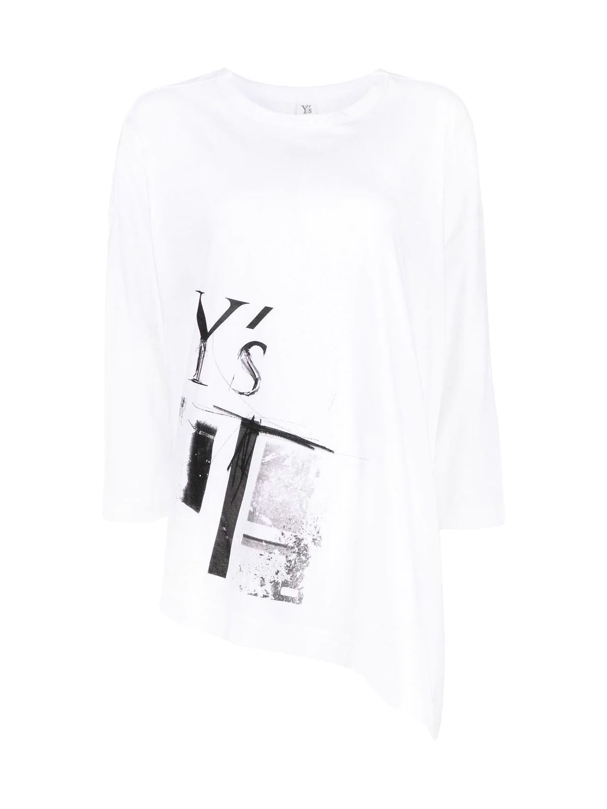 Y's Crew-neck Asymmetric T-shirt In White