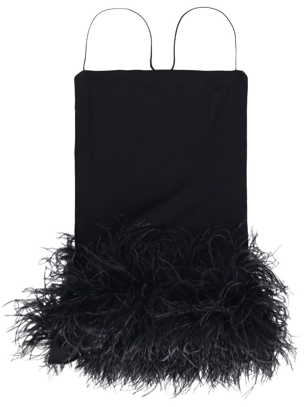 Shop Attico Fujiko Compact Techno Jersey With Ostrich Boa Feathers Mini Dress