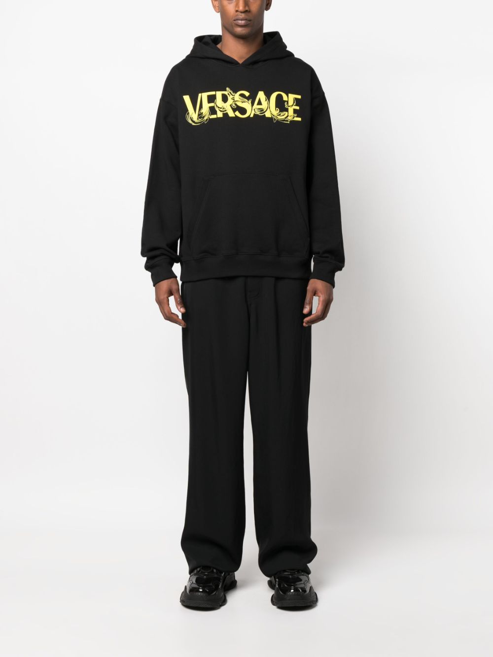 Shop Versace Sweatshirt Non-gauze Fleece Fabric  Writing Print And Baroque Embroidery