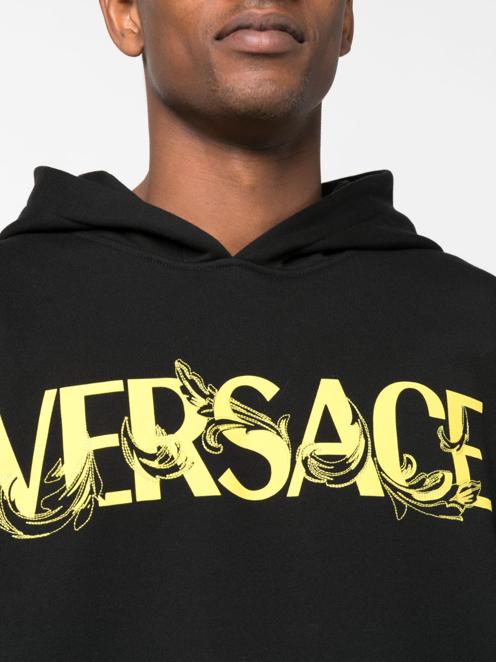 Shop Versace Sweatshirt Non-gauze Fleece Fabric  Writing Print And Baroque Embroidery