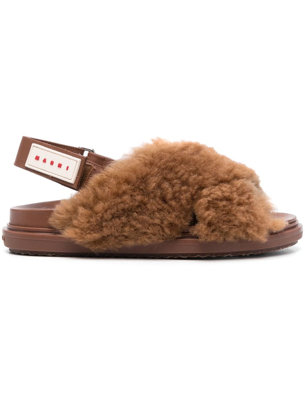 Shop Marni Fussbett Crisscross Sandal Monochrome In Shearling With Logo Back Strap
