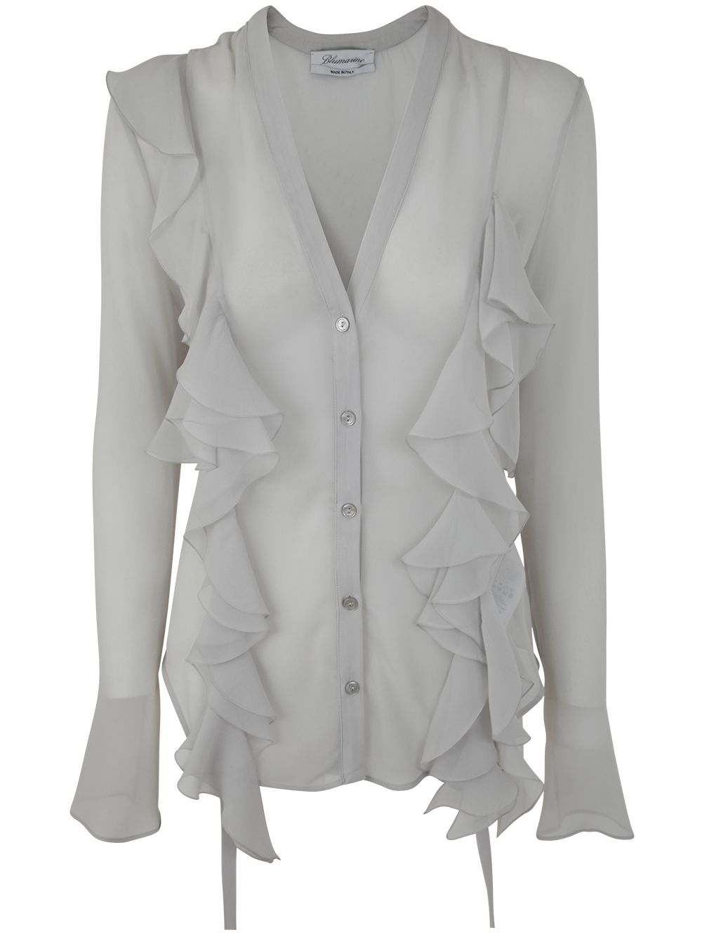 Blumarine 2c234a Long Sleeves Blouson With Rouches In Ice Grey