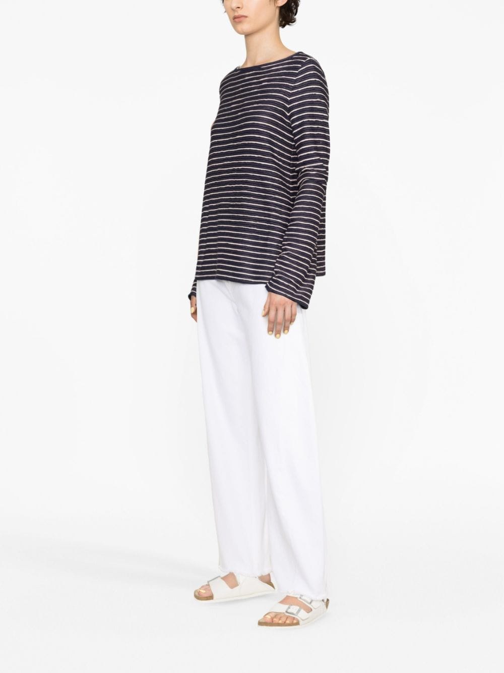 Shop Emporio Armani Striped Long Sleeve Sweater