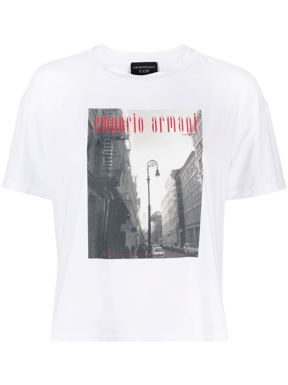 Emporio Armani Short-sleeve Crewneck Graphic T-shirt In Optical White