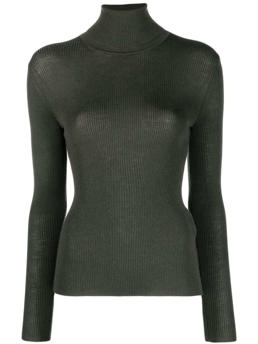 P.a.r.o.s.h Ribbed Turtle Neck Sweater In Olive Green