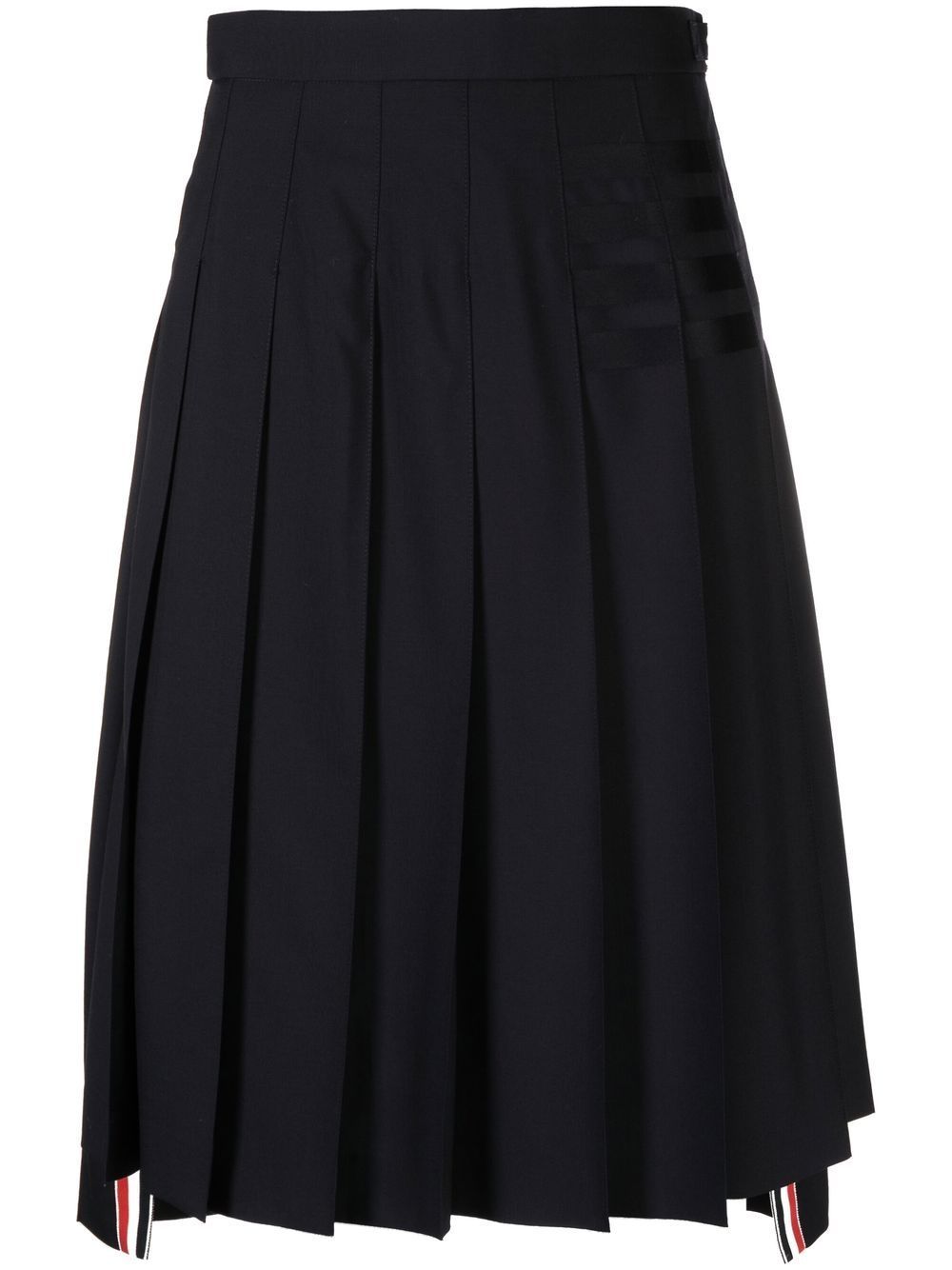 Shop Thom Browne Below Knee Dropped Back Pleated Skirt In Engineered 4 Bar Plain Weave Suiting
