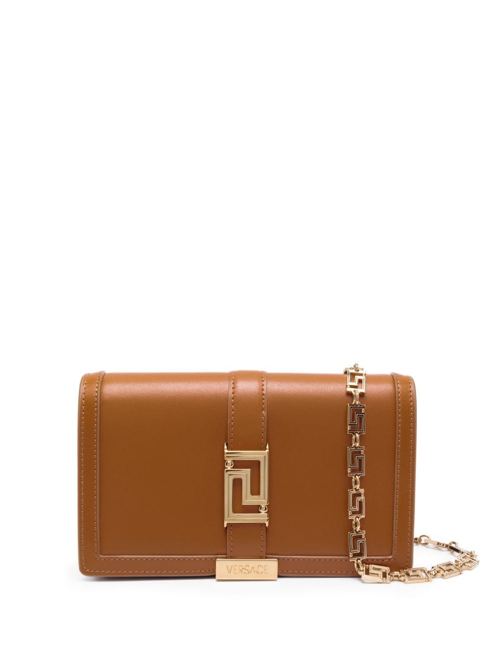 Versace Wallet On Chain Calf Leather In Brown
