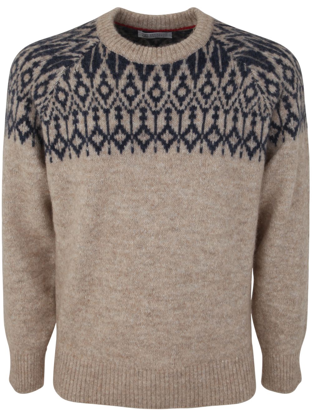 Shop Brunello Cucinelli Jacquard Crew Neck Sweater