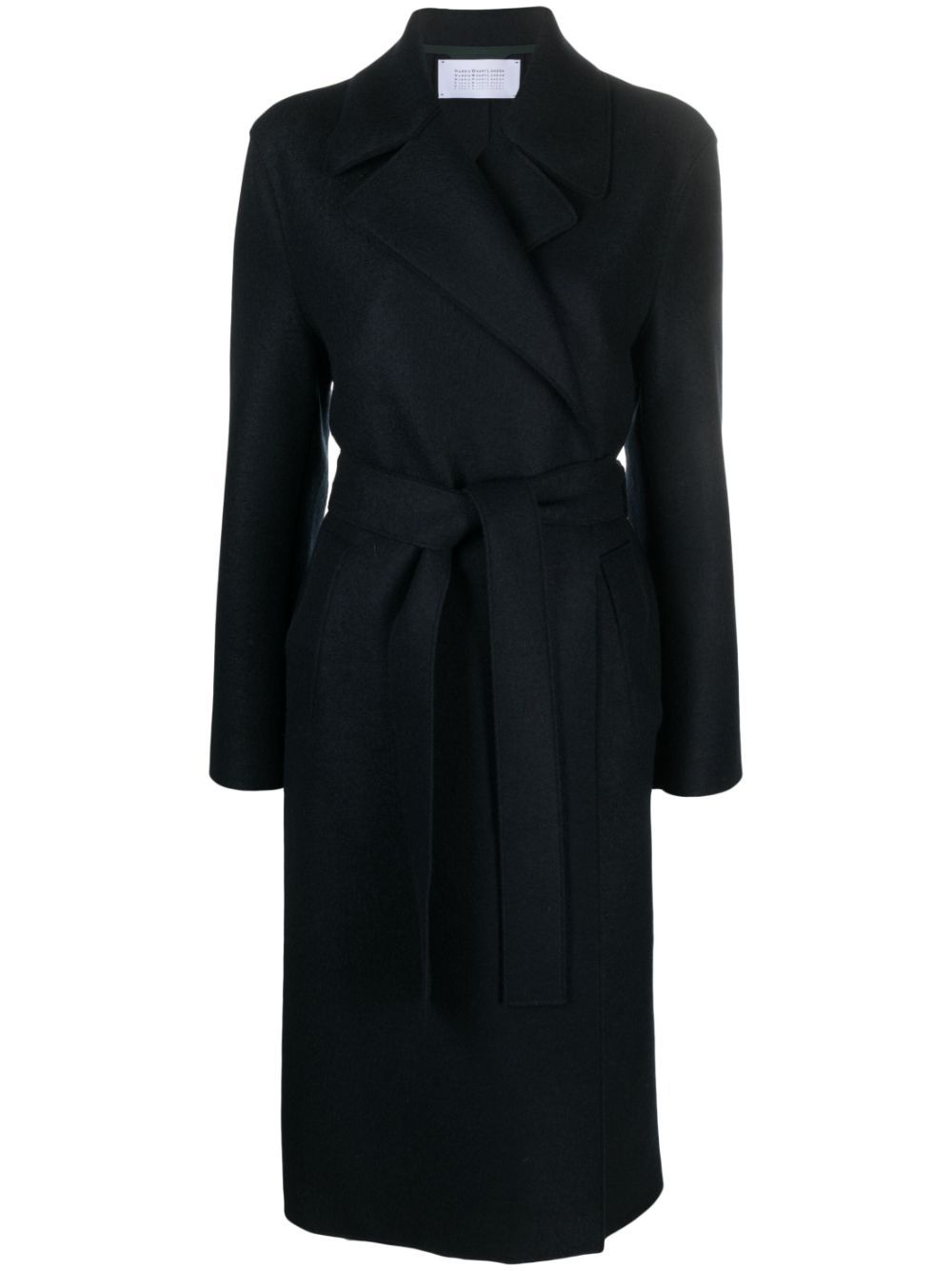 Harris Wharf London Women Belted Long Double Breasted Coat Pressed Wool And Polaire