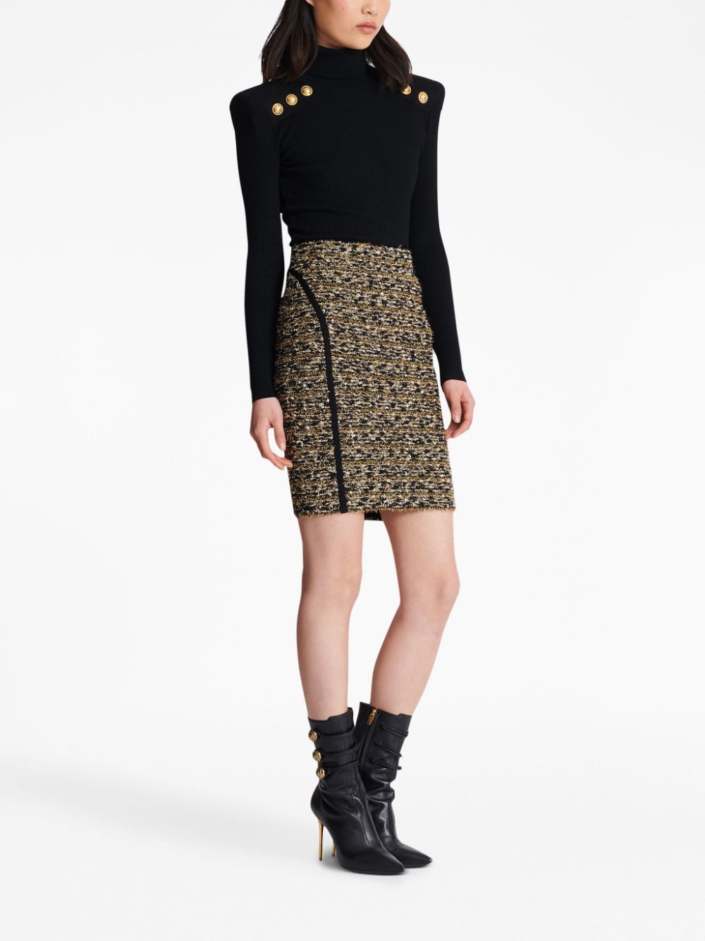 Shop Balmain Hw Tweed Knee Skirt