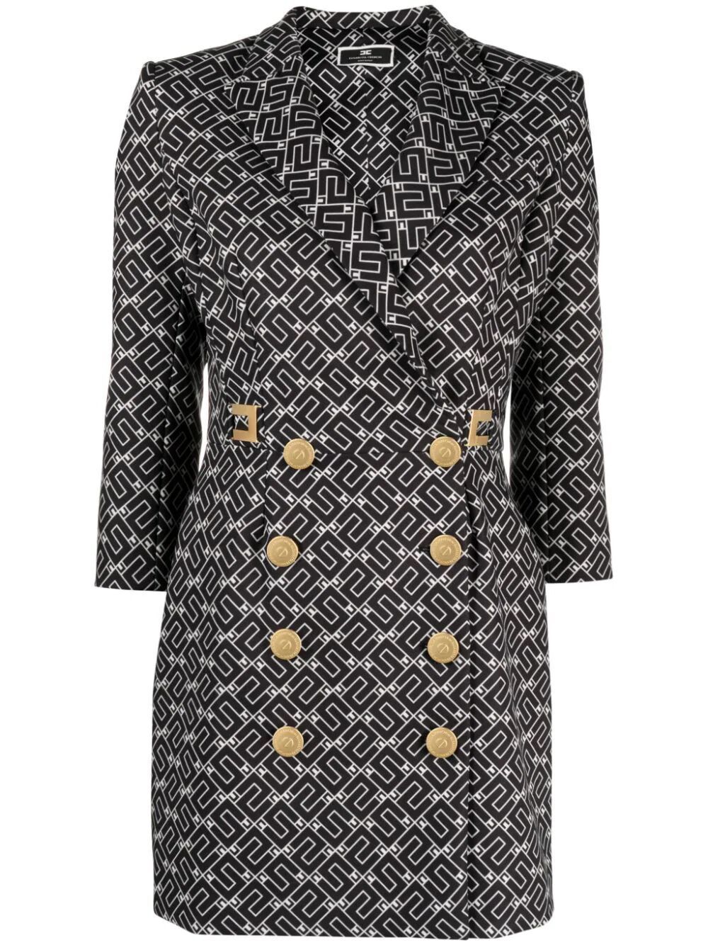 Elisabetta Franchi Printed Double Breasted Mini Dress In Black