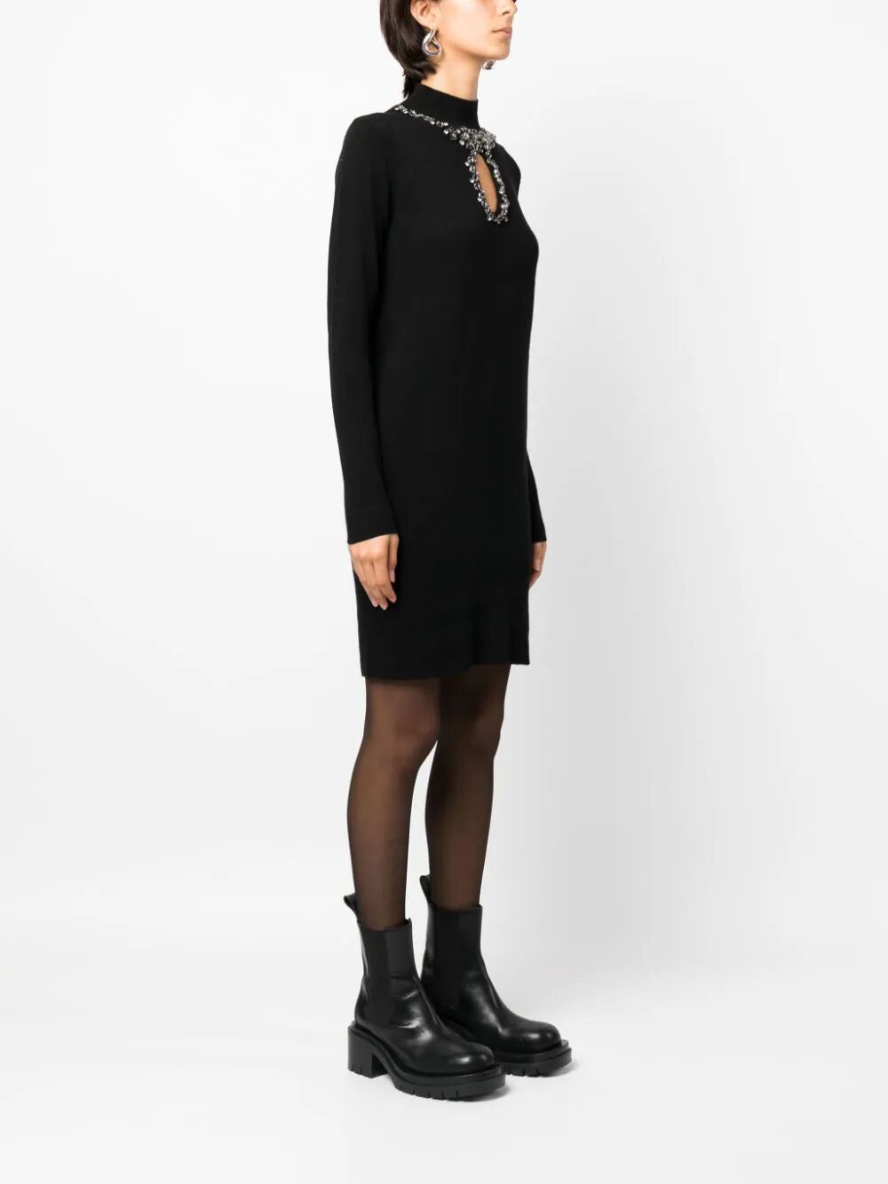 Shop Blugirl Turtle Neck Mini Dress With Crystall In Black