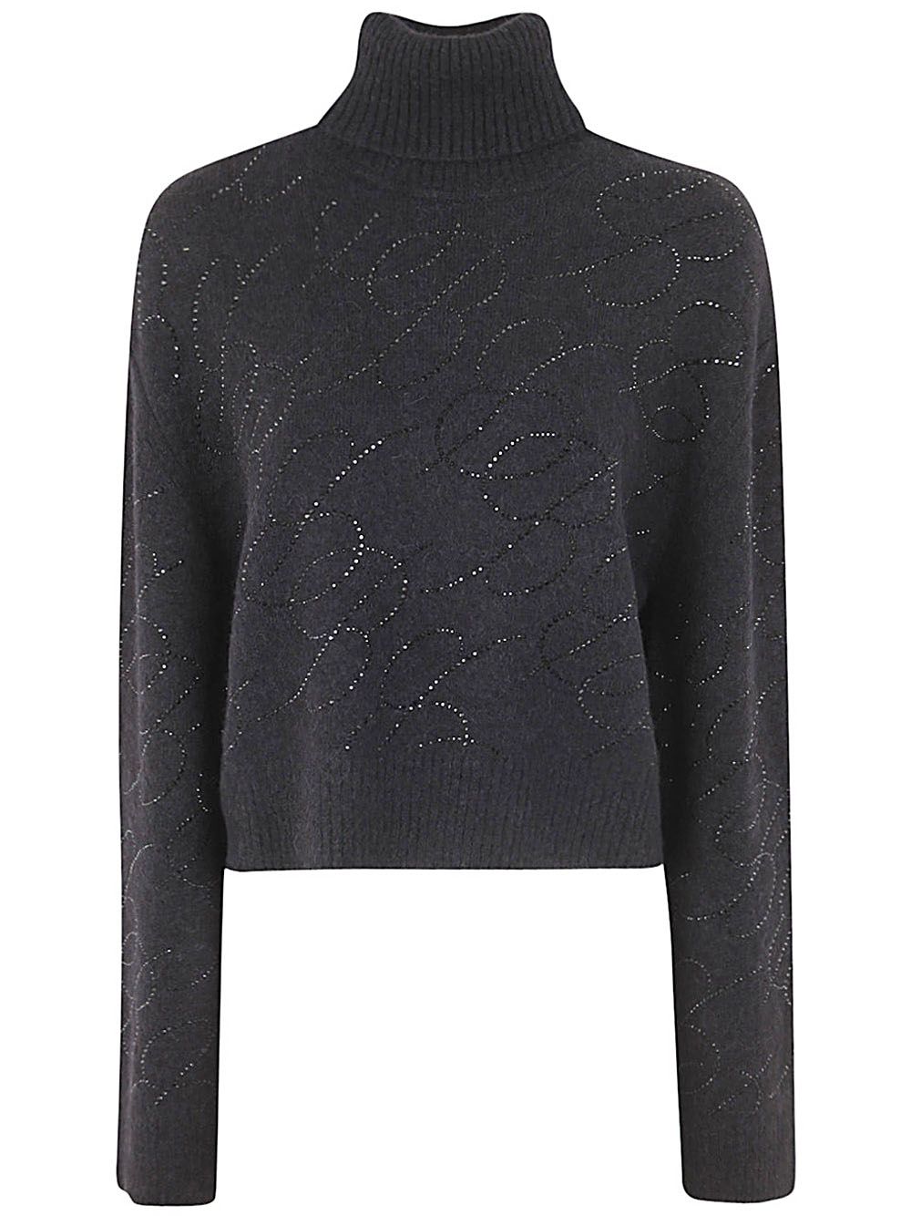 Blumarine 4m043a High Neck Logo Sweater In Black