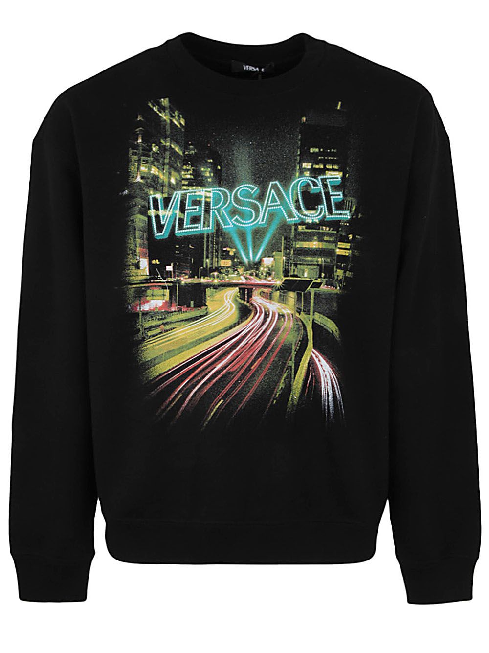 Shop Versace Sweatshirt Brushed Sweatshirt Fabric  City Lights Print In Black