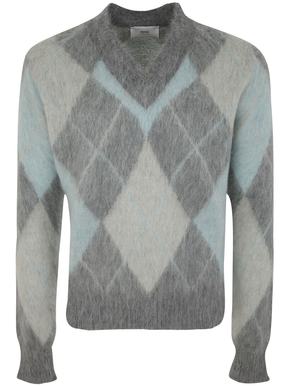Ami Alexandre Mattiussi Argyle Brushed Sweater In Grey