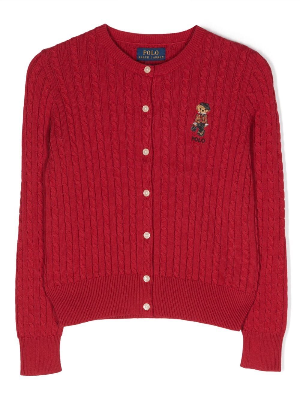 Polo Ralph Lauren Kids' Minicablbear Sweater Cardigan In Red
