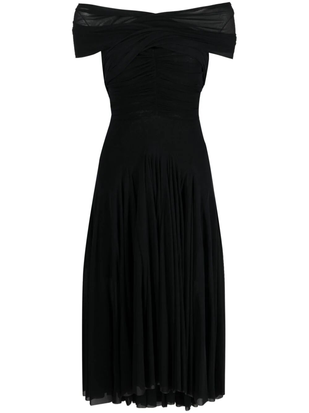 Philosophy Short Sleeves Long Dress With Tulle And Naked Shoulder In Black
