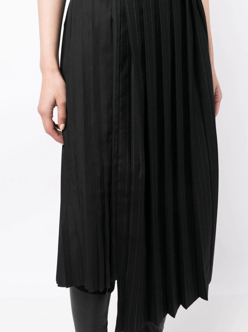 Shop Sacai Cotton Poplin Mix Chalk Stripe Skirt In Black