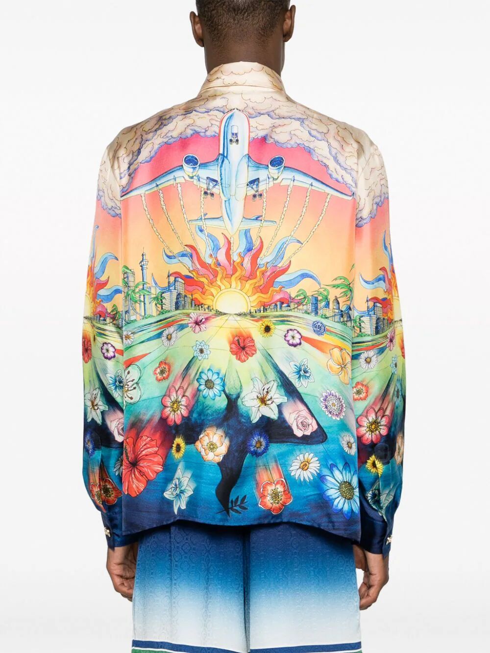 Shop Casablanca Long Sleeve Silk Shirt In Multicolour