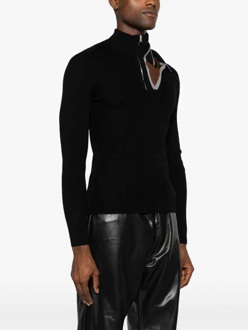 Shop Y/project Double Collar Fitted Sweater In Black