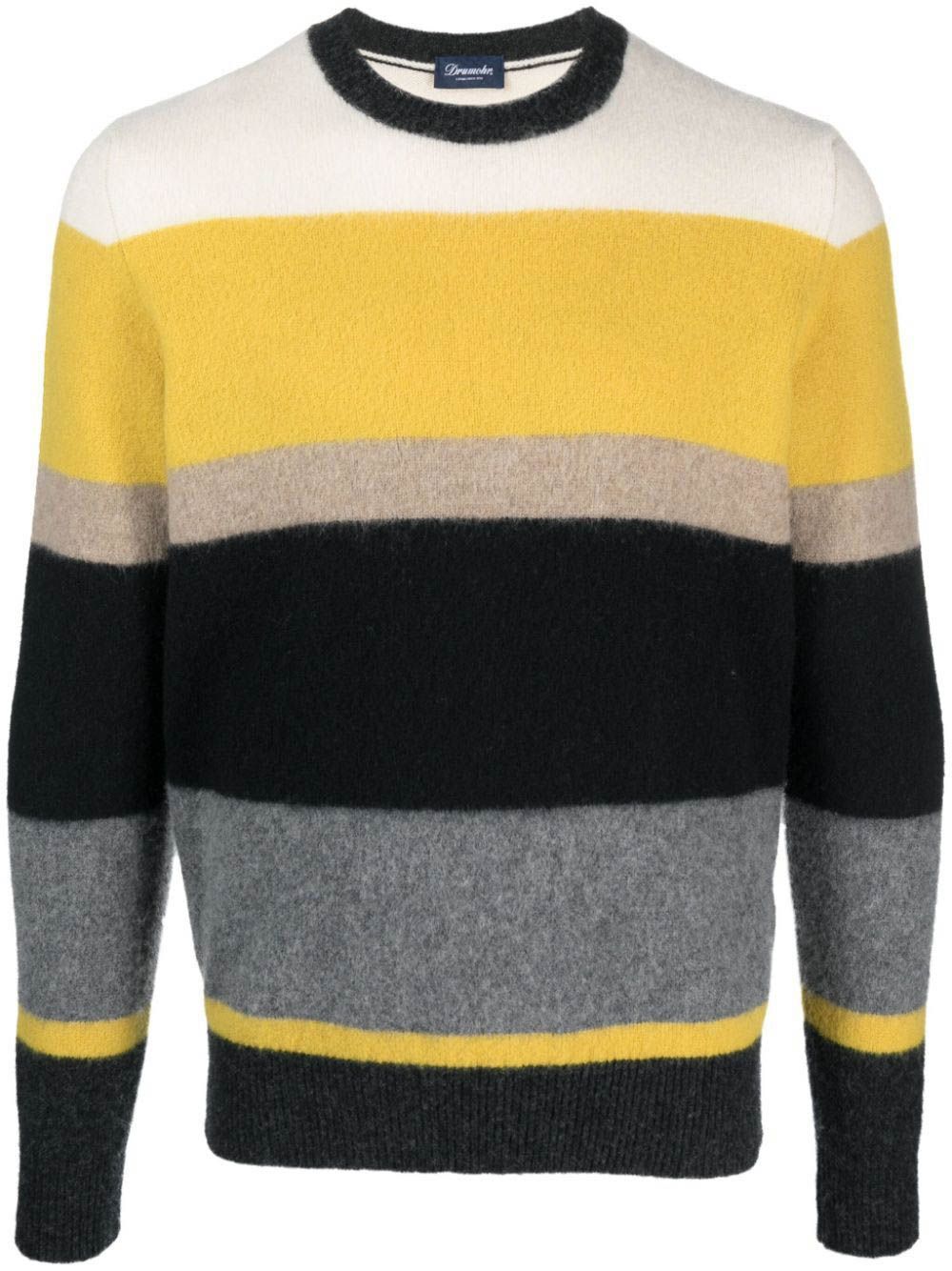Shop Drumohr Color Block Long Sleeve Crew Neck Sweater In Yellow & Orange