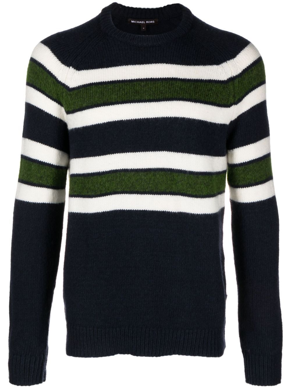 Shop Michael Kors Brushed Stripe Crew Neck Sweater In Blue