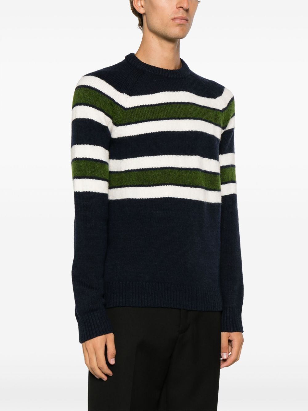 Shop Michael Kors Brushed Stripe Crew Neck Sweater In Blue